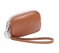 Piccolo portamonete con portachiavi, 2 portamonete in pelle con cerniera, con polso, porta carte d'identità, portafoglio per donne e uomini, Marrone, Small, Solido