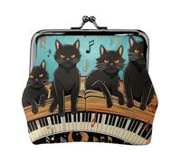 Piccolo portamonete da donna, con gatti sdraiati sul pianoforte, portafoglio in pelle con chiusura a bacio, mini portamonete e portachiavi