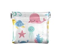 Piccolo portamonete da donna in pelle, comodo mini portamonete, portamonete, per donne, ragazzi, ragazze, balene, tartarughe, delfini, alghe, Multicolore, 1 size, Moderno/adattabile