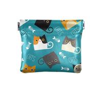 Piccolo portamonete da donna in pelle con gatti diversi blu uomo donna gioielli da viaggio carino, Gatti Diverso Blu, 1 Size, Accessorio da viaggio