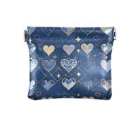 Piccolo portamonete in pelle blu oro romantico San Valentino amore carino mini astuccio cosmetico per donne