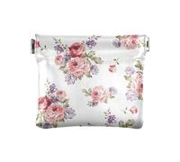 Piccolo portamonete in pelle carino porta carte organizer per carte, bellissimo motivo floreale elemento bordo, borsa per ragazze e signore, Bellissimo elemento di confine con motivo floreale, 1 Size,