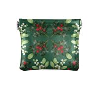 Piccolo portamonete in pelle con agrifoglio e vischio, organizer portatile per gioielli per ragazze e signore