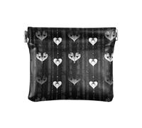 Piccolo portamonete in pelle con motivo a righe e cuori in stile gotico, con chiusura portatile, per donna e ragazza