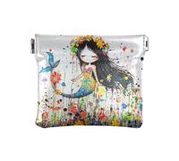 Piccolo portamonete in pelle con motivo di tarocchi con angelo, per ragazze e donne, Artistico Sirena Fiori, 1 size, moderno