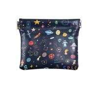 Piccolo portamonete in pelle disegnato a mano con stelle dei cartoni animati pianeti cosmonauti donne mini portafoglio porta carte carino, disegnato a mano cartoni animati stelle, pianeti cosmonauti,