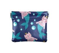 Piccolo portamonete in pelle, impermeabile, per donne, ragazzi, ragazze, sirena, cartone animato, blu navy, Cartone animato sirena blu navy, 1 size, Moderno/adattabile