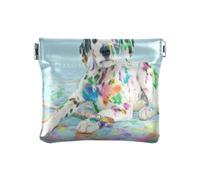 Piccolo portamonete in pelle PU con disegno di cucciolo di dalmata acquerello, con clip a scatto, mini portafoglio per monete, carte e oggetti essenziali, Multi, moderno