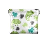 Piccolo portamonete in pelle PU con foglie di palma tropicale camaleonte spremere portamonete con clip a scatto design foglie verdi mini portafoglio portamonete per monete, carte e oggetti essenziali,