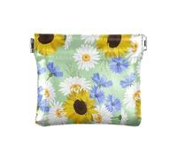 Piccolo portamonete in pelle PU con girasole estivo e camomilla con design a clip a scatto, mini portafoglio per monete, carte e oggetti essenziali, Multi, moderno