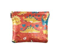 Piccolo portamonete in pelle rossa con dinosauro Bauhaus San Valentino cartone animato carino mini borsa per il trucco da donna, dinosauro Bauhaus Valentine Cartone animato rosso, 1 size, Stampa