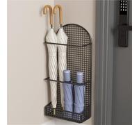 Piccolo portaombrelli in metallo, da parete, per interni, per casa, ingresso, ufficio, salvaspazio, non richiede punzonatura (nero, 30 x 9,9 x 50 cm)