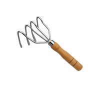 Piccolo Rastrello da Giardinaggio a Mano, 25.5 x 14 cm Rastrellino a 4 Artigli con Manico in Legno, Rastrelli Manuale per Erbacce da Giardino, Diserbare e Scavare