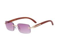 Piccolo Rettangolo Senza Montatura Occhiali Da Sole Donne E Uomini di Lusso Vintage Venature Del Legno Sfumature Metallo Classico Outdoor Eyewear UV400, C4gradientpurple, Taglia unica