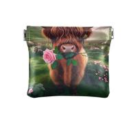 Piccolo sacchetto della moneta, borsa rosa fenicottero di San Valentino borsa chiave borsa portamonete, sacchetto portatile cambiamento portafoglio organizzatori, Retro Mucca Fiore Verde, Taglia
