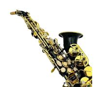 Piccolo sassofono soprano curvo in Sib accordato in ottone nichelato con motivo inciso, corpo nero, chiave dorata, musica jazz principianti sassofono (Color : Leather bag)