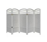 Piccolo Schermo Divisorio In Rattan,Divisorio Pieghevole For Scuola Materna In Paglia,Recinto Decorativo Traspirante Che Blocca La Luce,per L'asilo Domestico(White,5-panel/80x30cm)