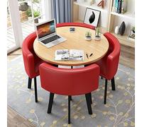Piccolo set da pranzo rotondo compatto con 4 sedie rosse in poliuretano, 31.5in / 80 cm, per il tempo libero, cucina, sala da pranzo, soggiorno, ufficio, conferenze