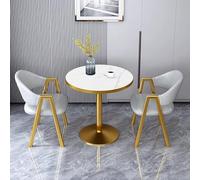 Piccolo set di tavolo da pranzo per 2, 3 pezzi mobili da pub con struttura in legno con piano in finto marmo, 60 cm/23 rotondi, per cucina, colazione, caffè e sedie, B