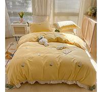 Piccolo Set Quattro Pezzi a Lavaggio di Fresco Bellissimo Ricamo Floreale in Cotone Puro Coperchio piuminole Biancheria da Letto Morbido (Colore: Dimensione Rosa: (Giallo 2m)