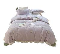 Piccolo Set Quattro Pezzi a Lavaggio Fresco Bellissimo Ricamo Floreale Cotone Puro Coperchio Filo Letto in Lino lettiera di Biancheria Morbida (Colore: Dimensione Rosa: (Viola 1,8 m)