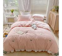 Piccolo Set Quattro Pezzi di Fresco Bellissimo Ricamo Floreale in Cotone Puro Coperchio Piumino Biancheria da Letto Morbido (Colore: Dimensione (Rosa 1,8 m)