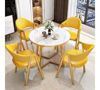 Piccolo spazio moderno rotondo marmo tavolo da pranzo set 5 pezzi: 1 tavolo e 4 sedie, mobili metà secolo per casa, cucina, sala da pranzo, anche come tavolino da caffè