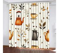 Piccolo Stile Fresco 3D Tende da 2 Pannelli Ombreggiatura 140L x 300A CM Piante Chicchi Caffè Pentola Poliestere Isolamento Termico Tenda per Finestra per Camera da Ietto Soggiorno Cucina Sala Giochi