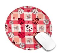Piccolo tappetino per mouse con coccinella, simpatico crisantemo cuore primavera rosso rotondo gomma antiscivolo portatile tappetino per mouse da viaggio decorazione per ufficio casa dormitorio laptop
