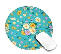 Piccolo tappetino per mouse con crisantemo, fiore primaverile, petalo primaverile, turchese, rotondo, in gomma liscia, portatile, mini tappetino per mouse da scrivania, decorazione per ufficio, casa