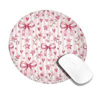 Piccolo tappetino per mouse con fiocco, romantico fiore e cuore primaverile pesca rotondo in gomma antiscivolo, mini tappetino per mouse da viaggio per ufficio, casa, computer, laptop, rotondo, 20,3 x