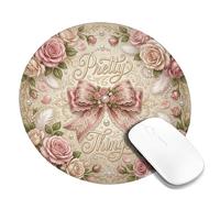 Piccolo tappetino per mouse con fiocco, vintage, romantico, rose, perle, primavera, pesca, rotondo, in gomma, liscio, portatile, mini tappetino per mouse da scrivania, accessori da scrivania per