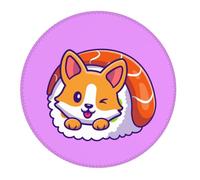 Piccolo tappetino per mouse da gaming, motivo: Corgi in sushi, base rotonda in gomma, tappetino da scrivania con bordi cuciti, tappetino per mouse per laptop, tastiera PC, tappetino per mouse per