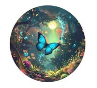 Piccolo tappetino per mouse da gaming, motivo: foresta incantata con farfalle, base rotonda in gomma, tappetino da scrivania con bordi cuciti, tappetino per mouse per laptop, tastiera PC, tappetino