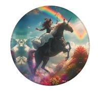 Piccolo tappetino per mouse da gioco, cavallo arcobaleno con cavaliere femmina, base rotonda in gomma, tappetino da scrivania con bordi cuciti, tappetino per mouse per laptop, tastiera PC, tappetino