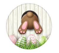 Piccolo tappetino per mouse da gioco, fondo marrone con coniglietto e uova di Pasqua, base rotonda in gomma, tappetino da scrivania con bordi cuciti, tappetino per mouse per laptop, tastiera PC