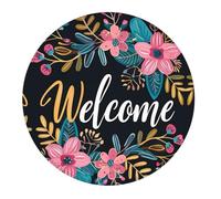 Piccolo tappetino per mouse da gioco, motivo floreale con segno di benvenuto, base rotonda in gomma, tappetino da scrivania con bordi cuciti, tappetino per mouse per laptop, tastiera PC, tappetino per