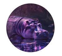 Piccolo tappetino per mouse da gioco, motivo ippopotamo viola in acqua, base rotonda in gomma, tappetino da scrivania con bordi cuciti, tappetino per mouse per laptop, tastiera PC, tappetino per mouse