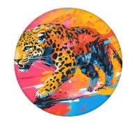 Piccolo tappetino per mouse da gioco, motivo leopardato a caccia, rotondo, base in gomma, tappetino da scrivania con bordi cuciti, tappetino per mouse per laptop, tastiera PC, tappetino per mouse per