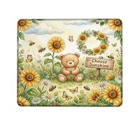 Piccolo tappetino per mouse, motivo: girasole, orso fantasioso, farfalla, primavera, giallo, quadrato, in gomma, liscio, portatile, mini tappetino per il mouse, decorazione per casa, ufficio, lavoro