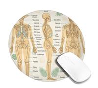 Piccolo tappetino per mouse, motivo scheletro, educativo, con gabbia nervosa di cranio, nessuno beige, rotondo, in gomma, liscio, portatile, mini tappetino per mouse da scrivania, accessorio da
