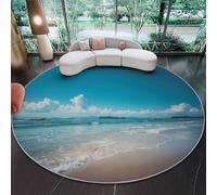 Piccolo Tappeto Rotondo 100 cm, Natura Spiaggia Onde dell'oceano Isola Scendiletto Morbido Pelo Corto, Lavabile in Lavatrice & Antiscivolo, Tappeto Decorativo per Cameretta, Ingresso e Bagno Colorato