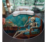 Piccolo Tappeto Rotondo 100 cm, Stile vintage teschio vittoriano Scendiletto Morbido Pelo Corto, Lavabile in Lavatrice & Antiscivolo, Tappeto Decorativo per Cameretta, Ingresso e Bagno Verde