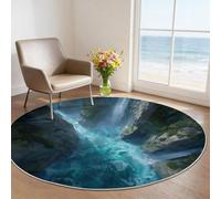 Piccolo Tappeto Rotondo 60 cm, Primi piani di cascate scogliere acqua che scorre Scendiletto Morbido Pelo Corto, Lavabile in Lavatrice, Tappeto Decorativo per Cameretta, Ingresso e Bagno Verde