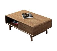 Piccolo tavolino da caffè con ripiano aperto per soggiorno, tavolino moderno da 120 cm con doppio cassetto, tavolo centrale in legno di frassino, tavolino da cocktail e tè, tavolino da caffè rustico