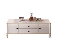 Piccolo tavolino da caffè, elegante tavolino da caffè bianco retrò, tavolino rettangolare in legno da 127 cm con ampio spazio per riporre il salotto e l'ufficio, tavolino da caffè