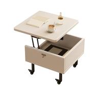 Piccolo tavolino da salotto sollevabile per divano, tavolino laterale con ruote, tavolo portaoggetti mobile, carrello da pranzo, per camera da letto e ufficio (bianco, 55 x 55 x 61 cm)