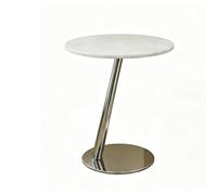 Piccolo tavolino rotondo da divano, piano in lastra di marmo sinterizzato | Piccolo tavolino laterale creativo, base in acciaio inox 304, design a colonna singola inclinata(White)