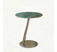 Piccolo tavolino rotondo da divano, piano in lastra di marmo sinterizzato | Piccolo tavolino laterale creativo, base in acciaio inox 304, design a colonna singola inclinata(Green)