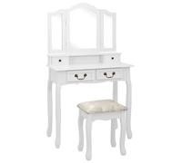 Piccolo tavolo da toeletta con sgabello: 4 cassetti e tavolo da caffè con specchio, pieghevole, 80 x 69 x 141 cm, bianco, legno di paulownia, design moderno, adatto per camera da letto e soggiorno